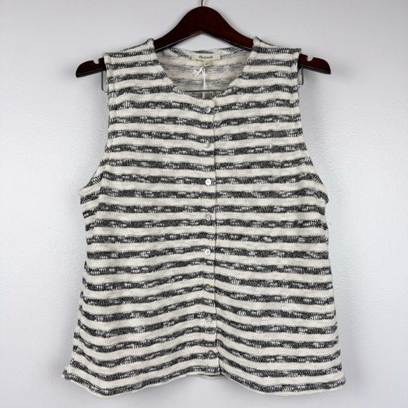 Madewell Crewneck Button Front Sweater Vest Stripe Size L NWT - Picture 5 of 9